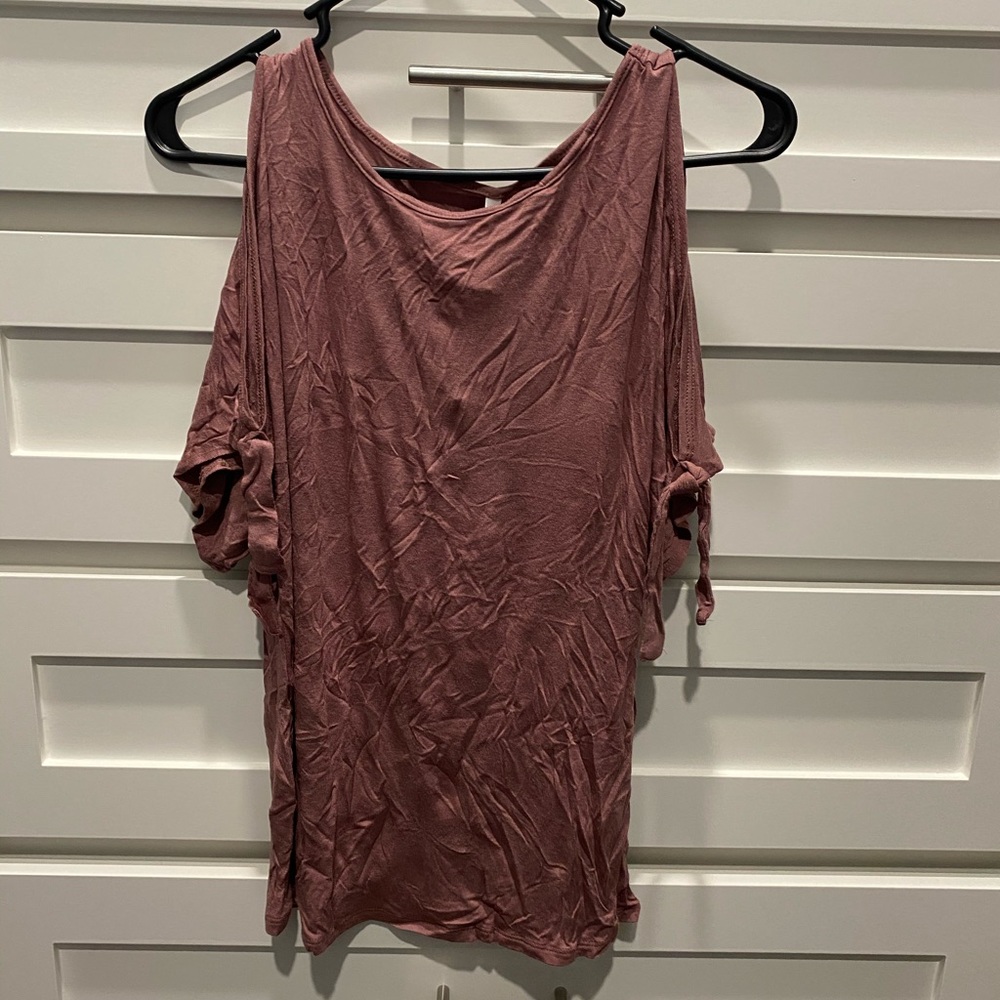Dusty Mauve Cold Shoulder Tie Top - Picture 5 of 5